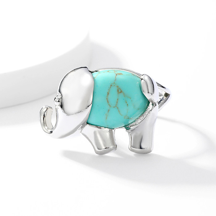 1 peça de anel aberto turquesa embutido de aço inoxidável de elefante fofo