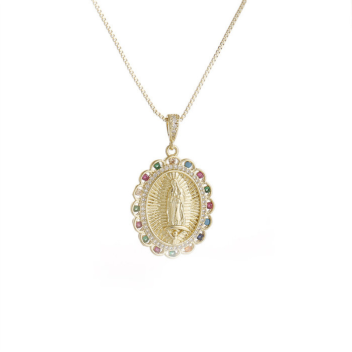 Collier pendentif en forme de cœur ovale de Style IG Simple, incrustation de placage de cuivre Maria en Zircon plaqué or