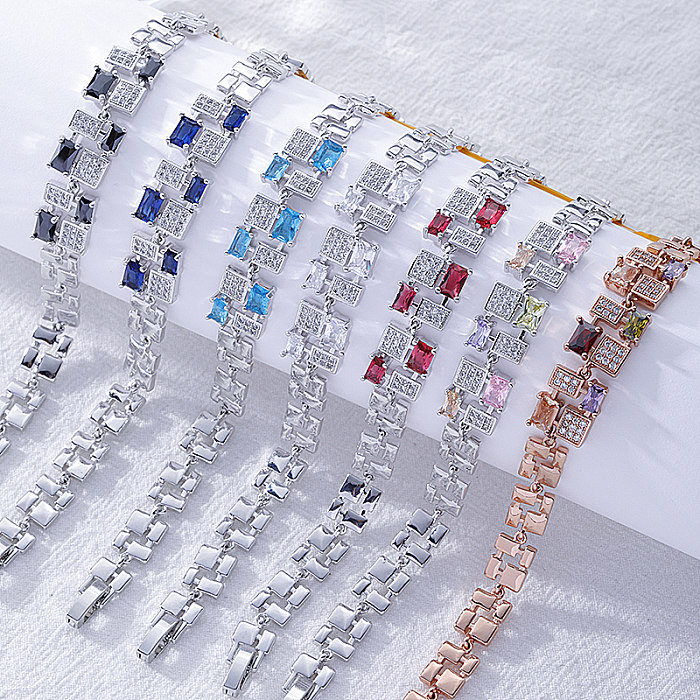 Luxueux Style Simple géométrique carré chaîne en cuivre évider incrustation Zircon Bracelets