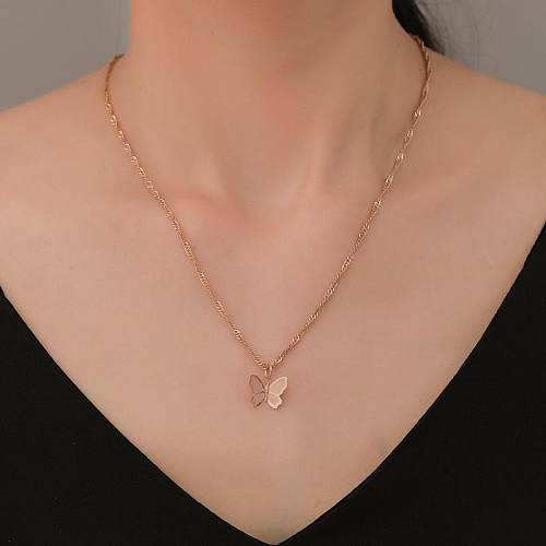 Cute Butterfly Copper Chain Necklace NHDP145323