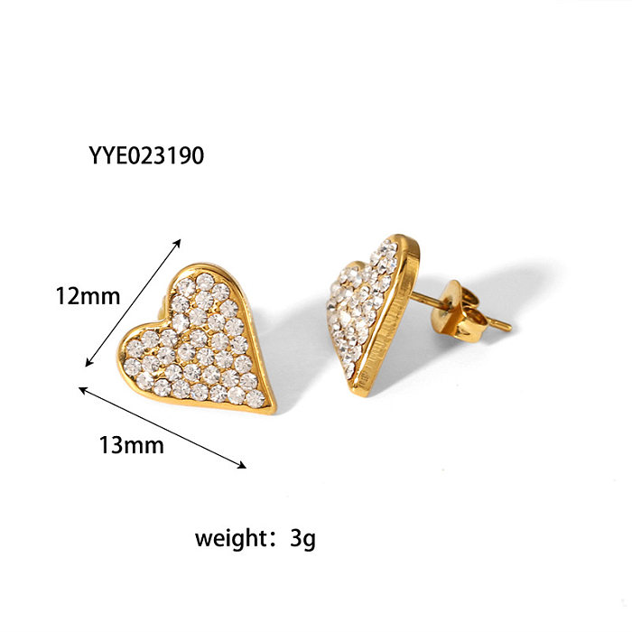 Sweet Simple Style Heart Shape Stainless Steel Plating Inlay Zircon Earrings Necklace