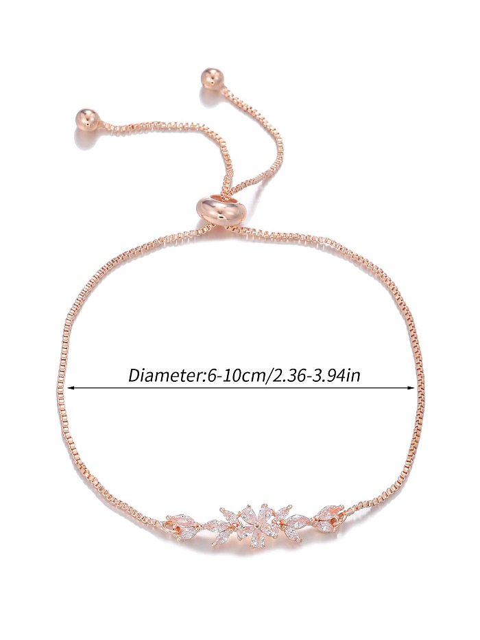 Simple Style Flower Stainless Steel Copper Plating Inlay Zircon 18K Gold Plated Bracelets