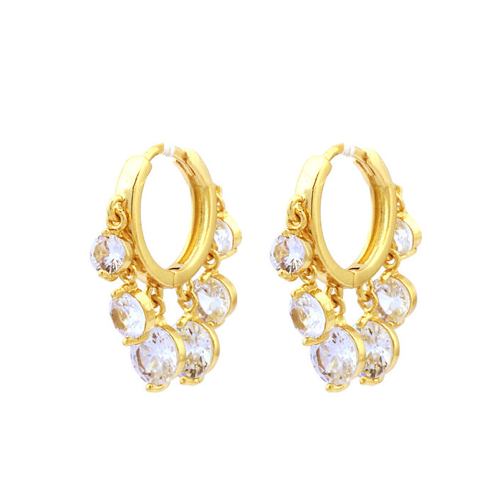 1 Pair Luxurious Shiny Round Inlay Copper Zircon 18K Gold Plated Earrings