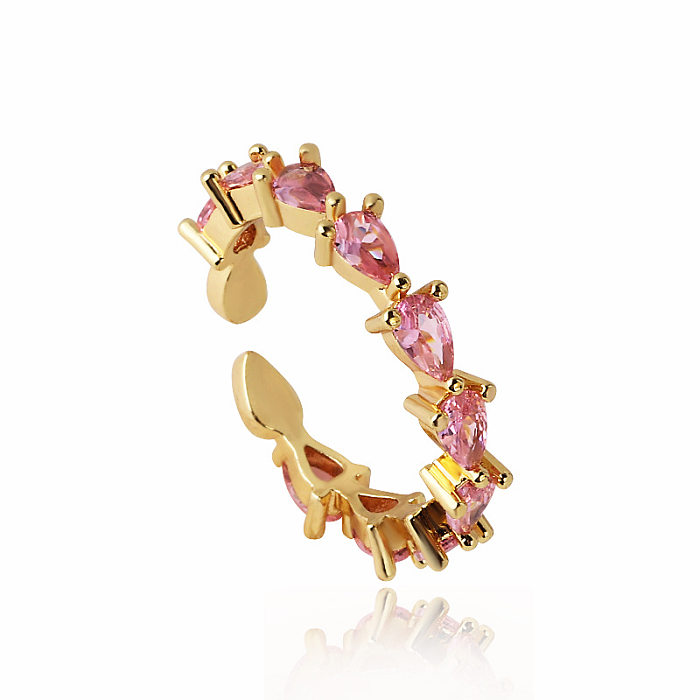 Simple Style Water Droplets Copper Inlay Rhinestones Rings