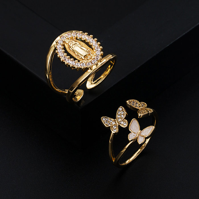 European And American Fashion Copper Gilded Smile Zircon Geometric Ring Wholesale