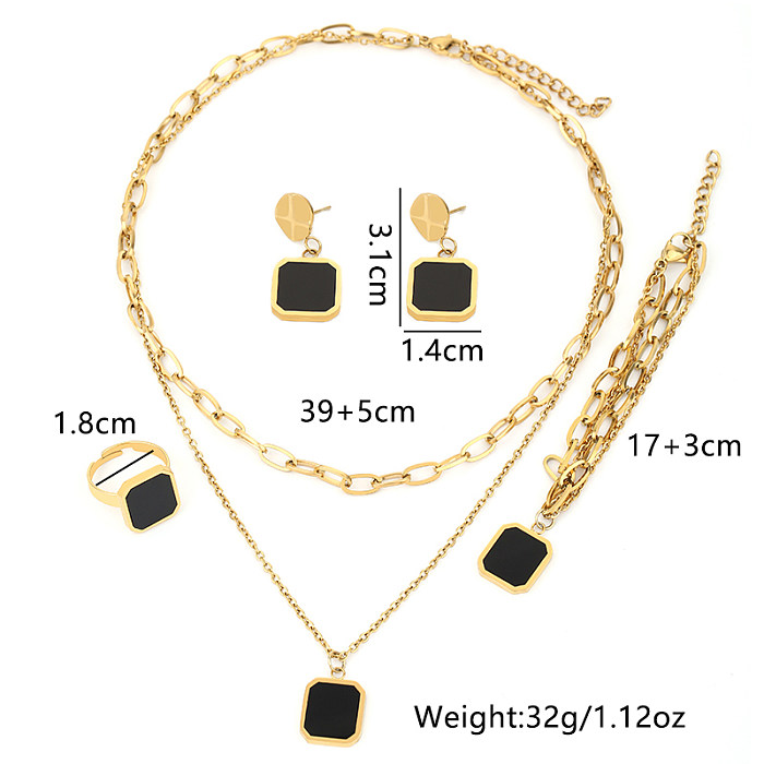 Lady Square Titanium Steel Inlay Artificial Gemstones Rings Earrings Necklace