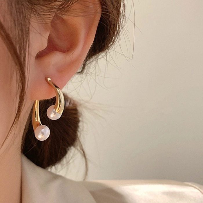 1 Pair Simple Style Curve Plating Inlay Copper Artificial Pearls Ear Studs
