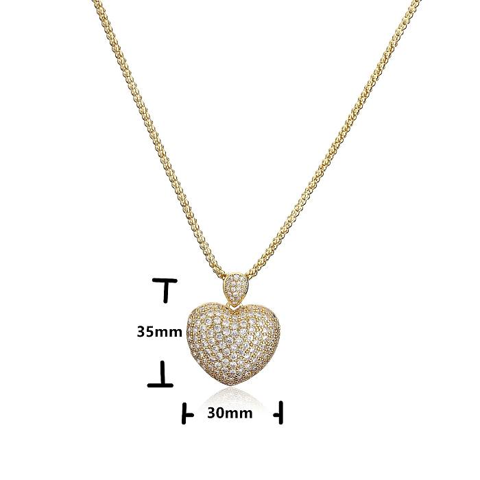 Mode Pfirsich Herz Anhänger Halskette Mikro-eingelegte Zirkon Kupfer Halskette Großhandel