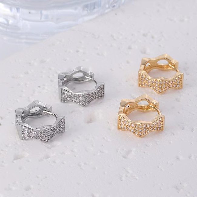 1 par de pendientes de aro de diamante artificial de cobre con incrustaciones geométricas de estilo simple