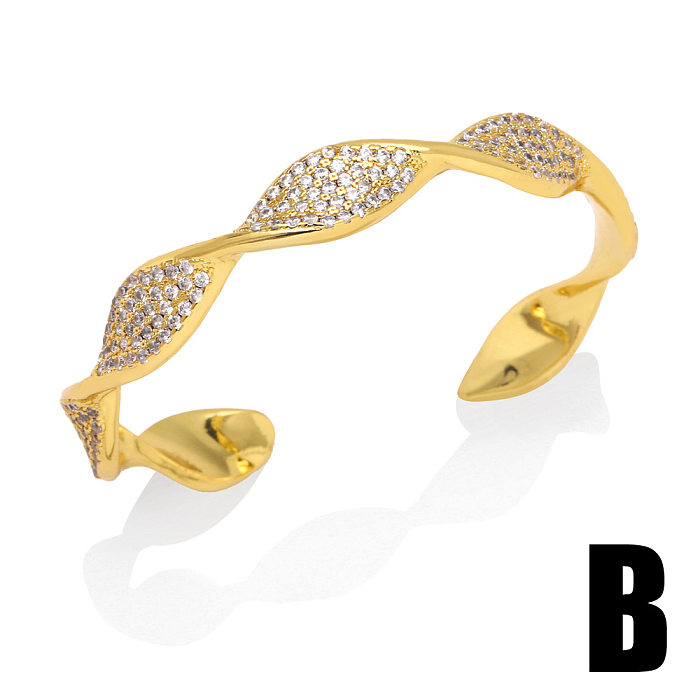 Bracelet en cuivre géométrique à la mode Bracelets en cuivre Zircon plaqué or