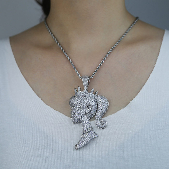 Princess Cartoon Character Copper Pendant Necklace In Bulk