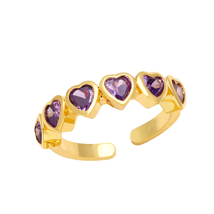 1 Piece Sweet Heart Shape Copper Plating Inlay Zircon Open Ring