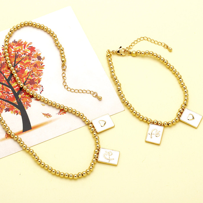 Simple Style Letter Square Heart Shape Copper Enamel Plating 18K Gold Plated Bracelets Necklace