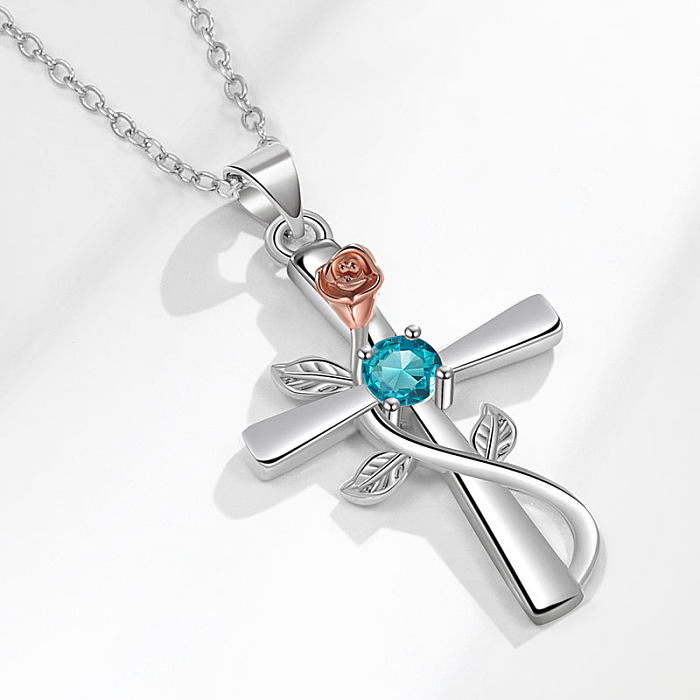 Simple Style Cross Copper Zircon Pendant Necklace In Bulk