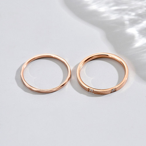 Wholesale 2 Pieces Elegant French Style Circle Stainless Steel Rose Gold Plated Zircon Rings