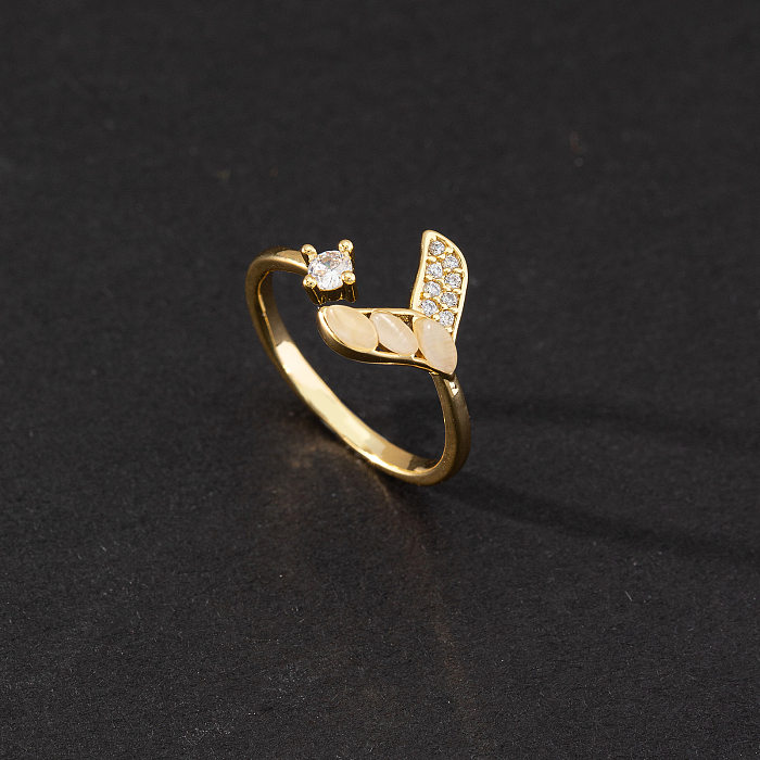 1 peça moda carta formato de coração gato cobre incrustado zircão pérolas artificiais anel aberto