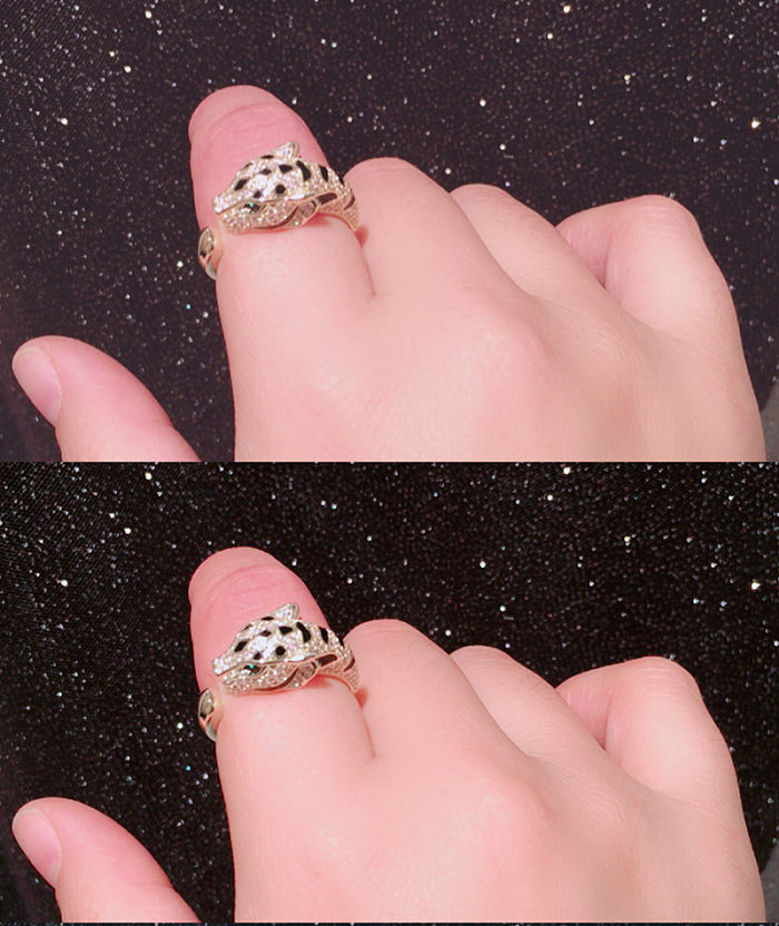Leopard Head Ring Domineering Creative Trendy Light Luxury Micro-set Zircon Green Eyes Index Finger Ring Opening Wholesale