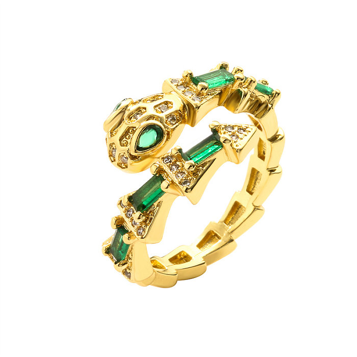 Glam Cool Style Snake Copper Inlay Zircon Open Ring