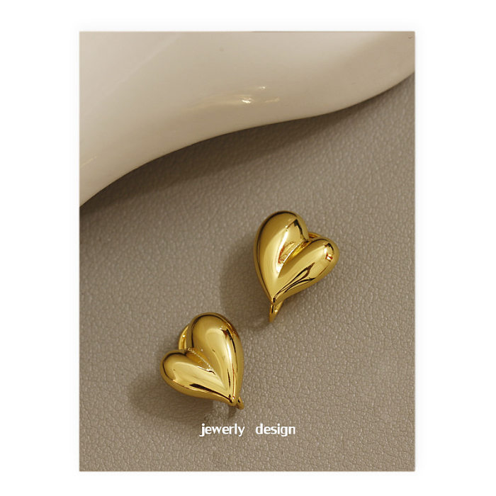 1 Pair INS Style Classic Style Heart Shape Copper Plating Ear Studs