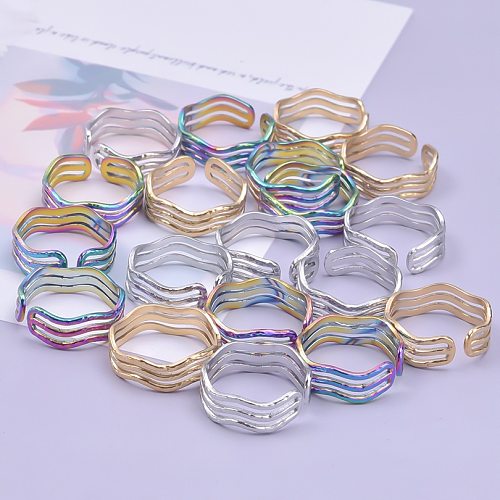 Anéis abertos de chapeamento de aço inoxidável colorido geométrico estilo vintage por atacado