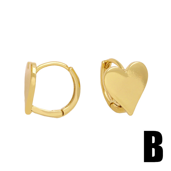 1 Pair Retro Simple Style Heart Shape Plating Copper 18K Gold Plated Earrings