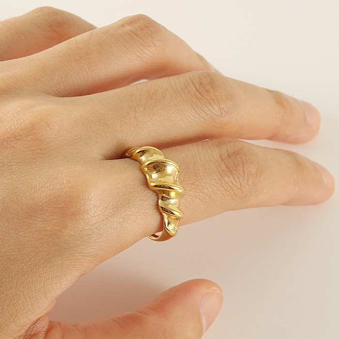 Retro Spiral Stripe Stainless Steel Plating 18K Gold Plated Open Ring