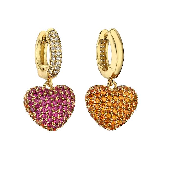 Simple Style Heart Shape Copper Inlay Rhinestones Earrings Necklace