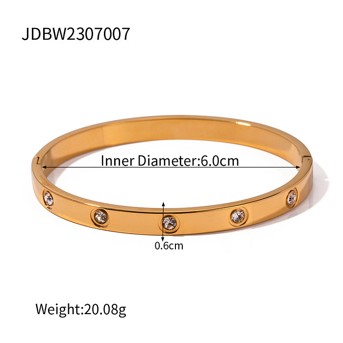 IG Style Round Stainless Steel Plating Inlay Artificial Diamond 18K Gold Plated Bangle