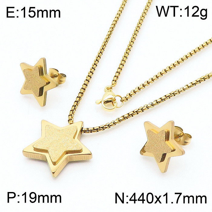 Sweet Butterfly Titanium Steel Heart Butterfly Titanium Steel 18K Gold Plated Jewelry Set
