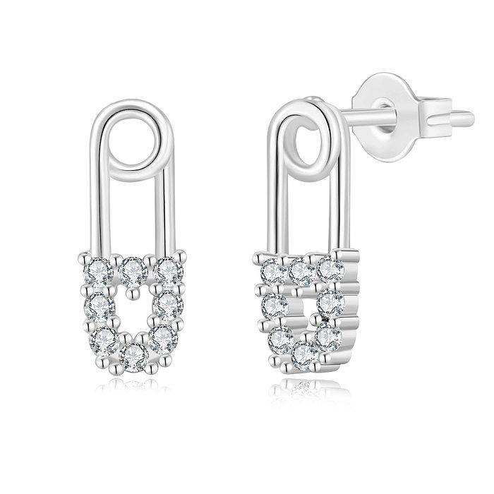 1 Pair Simple Style Paper Clip Copper Plating Inlay Artificial Gemstones 14K Gold Plated Earrings