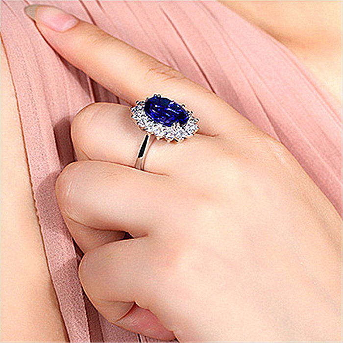 1 Piece MAMA Simple Style Oval Alloy Copper Plating Inlay Artificial Gemstones Artificial Diamond White Gold Plated Rings