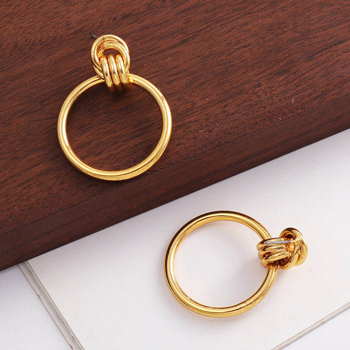 1 Pair Casual Simple Style Round Plating Hollow Out Copper 18K Gold Plated Earrings