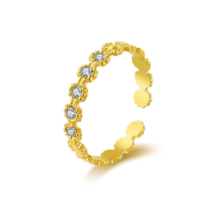 Lujosos anillos abiertos chapados en oro de 14 quilates con incrustaciones de circonio y revestimiento de acero inoxidable con hexagrama