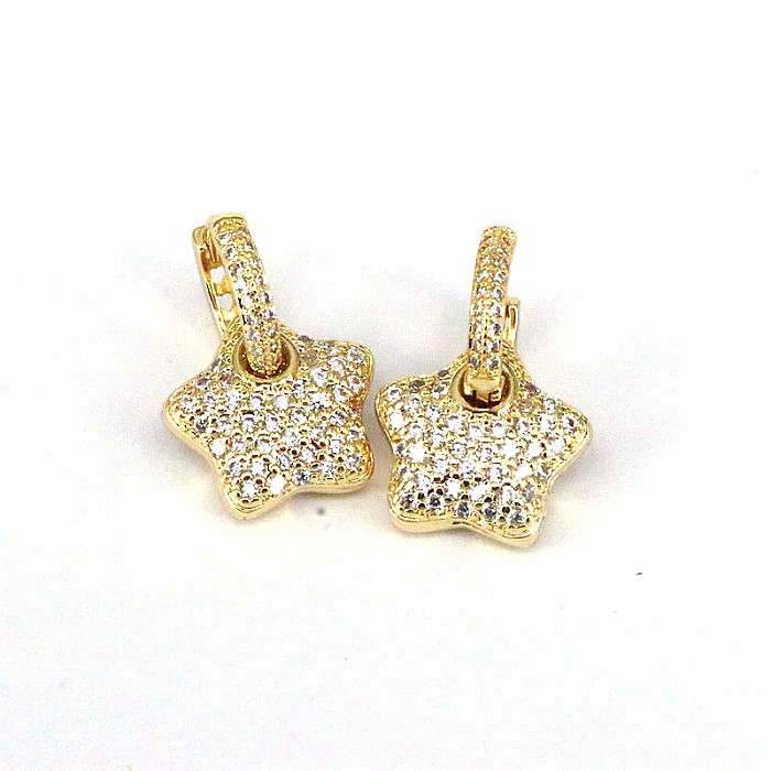 1 Pair Hip-Hop Vintage Style Pentagram Copper Plating Inlay Zircon Gold Plated Drop Earrings