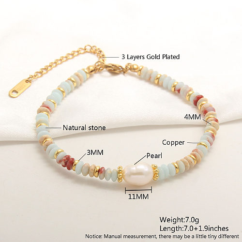 Geometrische Farbblock-Armband-Halskette im Vintage-Stil mit Kupferbeschichtung