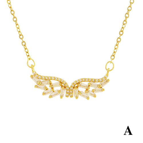 Luxurious Shiny Wings Copper Plating Inlay Zircon 18K Gold Plated Pendant Necklace