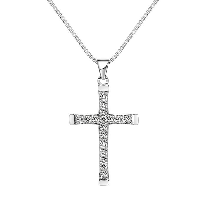Fashion Cross Copper Rhinestones Pendant Necklace