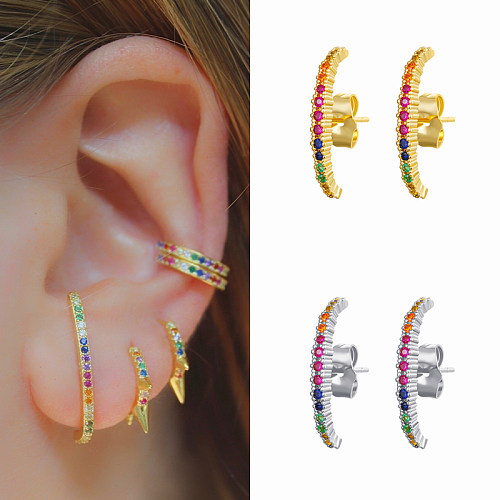 Boucles d'oreilles en cuivre de couleur unie à la mode avec incrustation de zircons et boucles d'oreilles en cuivre 1 paire