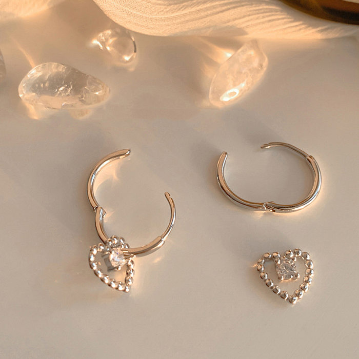1 Piece Simple Style Heart Shape Inlay Copper Zircon Drop Earrings