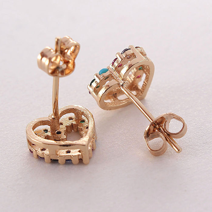 1 Pair Simple Style Heart Shape Inlay Copper Zircon Gold Plated Ear Studs