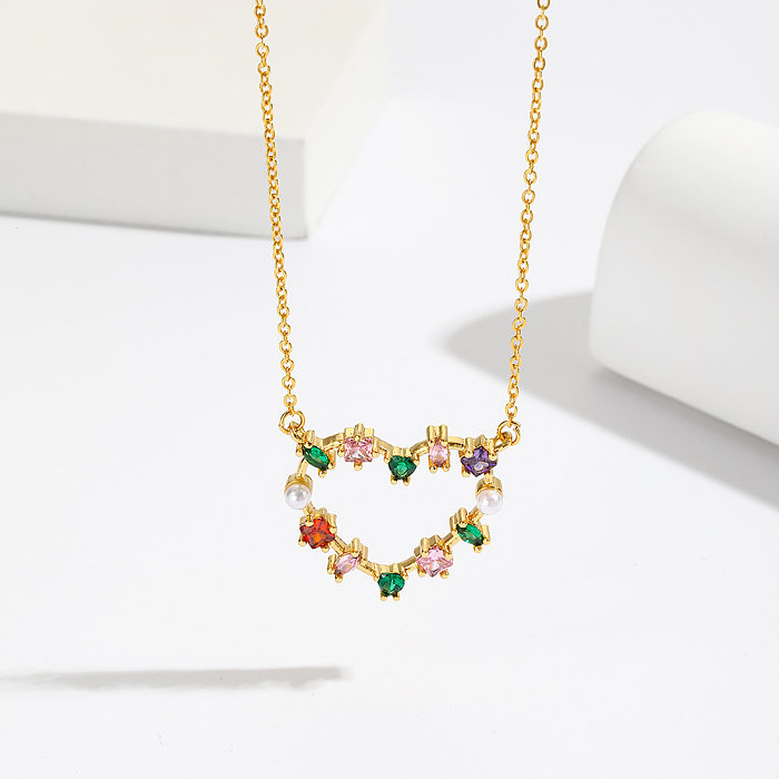 Damen-Anhänger-Halskette im einfachen Stil, Herzform, Kupferbeschichtung, Inlay aus Zirkon, 18 Karat vergoldet