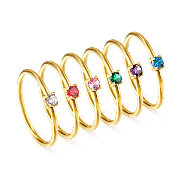 Simple Style Classic Style Round Stainless Steel Inlay Zircon Rings