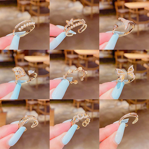 Anel de zircão micro-incrustado coreano abrindo anel de moda coreano ajustável
