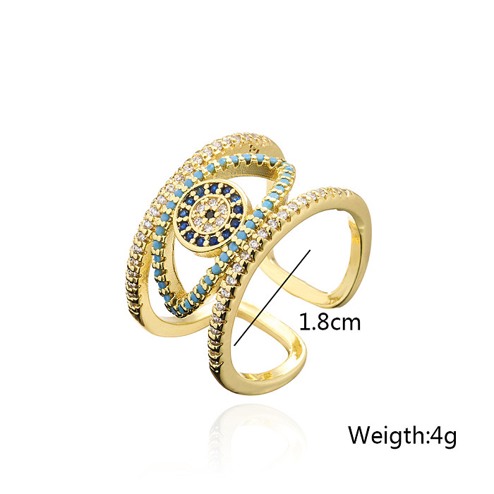 Mode-Kupfer überzogener echter Gold-Mikro-Intarsien-Zirkon-Höhlen-Teufels-Augen-offener Ring