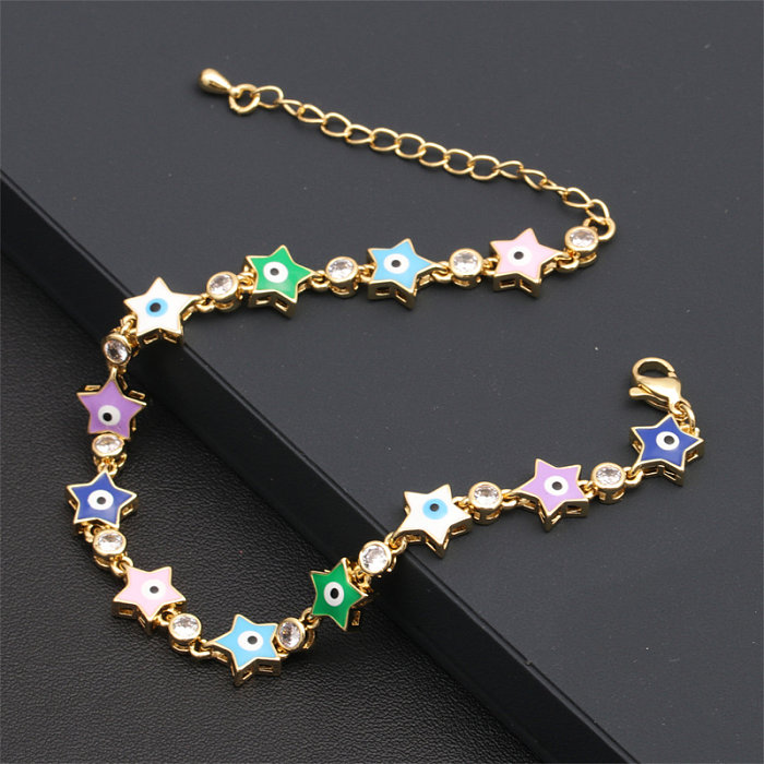 Modern Style Artistic Pentagram Devil'S Eye Copper Zircon Bracelets In Bulk