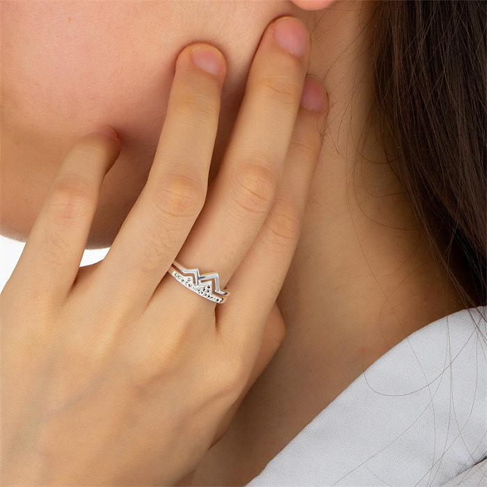 Simple Style Mountain Copper Plating Inlay Zircon Silver Plated Open Rings