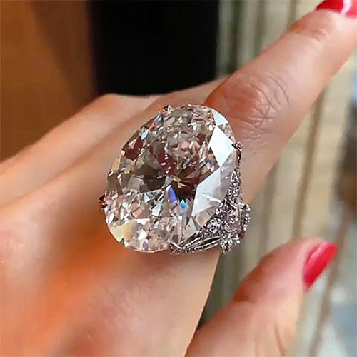 Novo super grande oval zircão anel feminino simples anel de cobre mão jóias