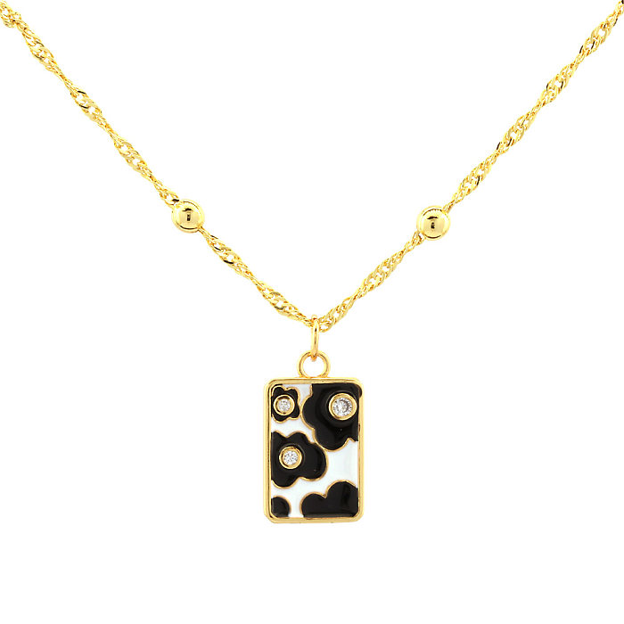 Simple Style Square Copper 18K Gold Plated Zircon Pendant Necklace In Bulk