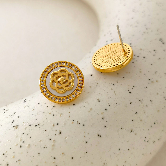 1 Pair Simple Style Flower Copper Plating Inlay Zircon Ear Studs