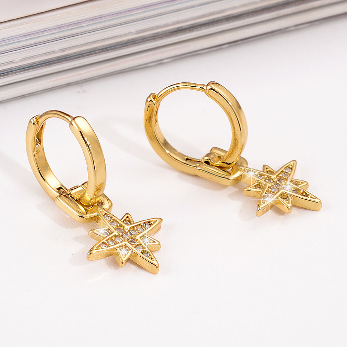 1 Pair Simple Style Star Inlay Copper Zircon 18K Gold Plated Drop Earrings